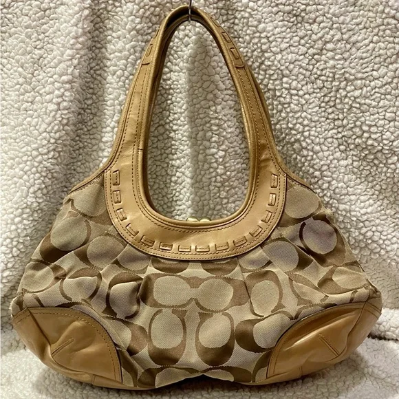 Coach Signature Tan And Gold Canvas/Leather Vintage Y2K Ergo Satchel - Picture 2 of 14